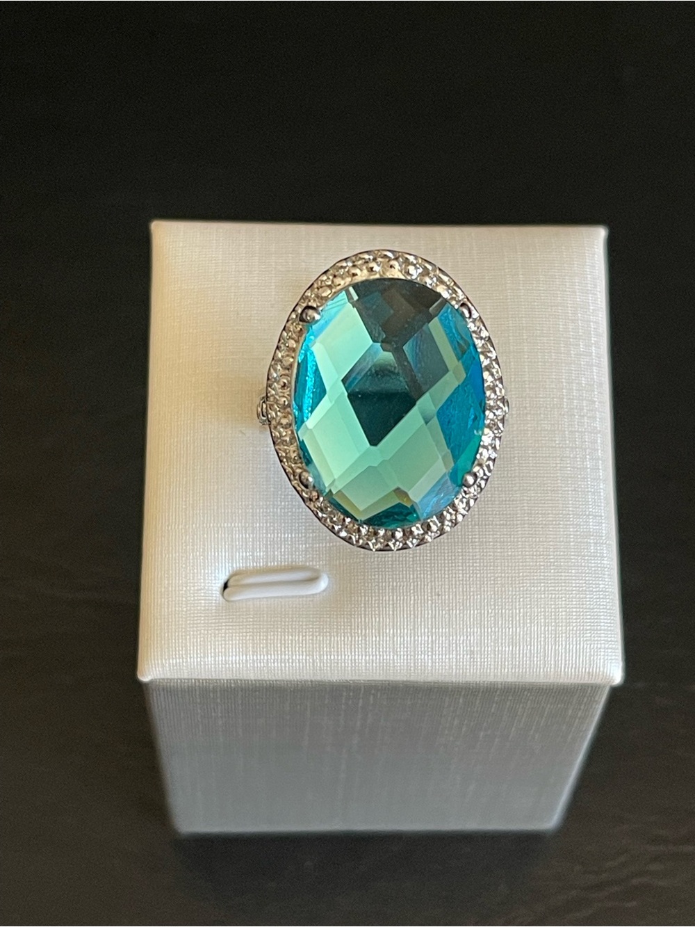 Silver tone Aqua blue ring.